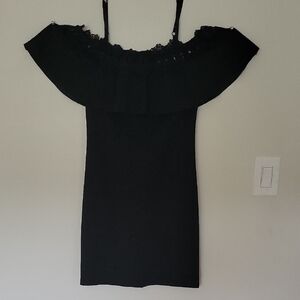 Black Off-Shoulder Ruffled Bodycon Dress